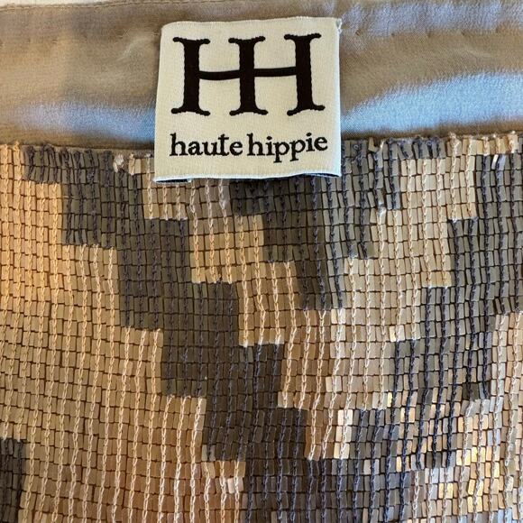 Haute Hippie Taupe Matte Sequin Mini Skirt NWOT Size Small - Picture 4 of 10